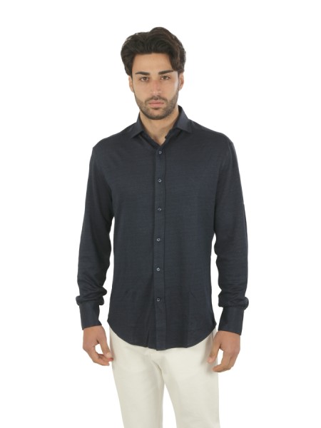 Camicia Brunello Cucinelli Jersey Mélange Blu Navy